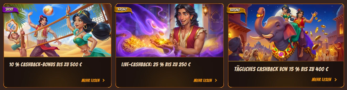 Cashback-Angebote bei AlaWin Casino für Sport Live und Casino