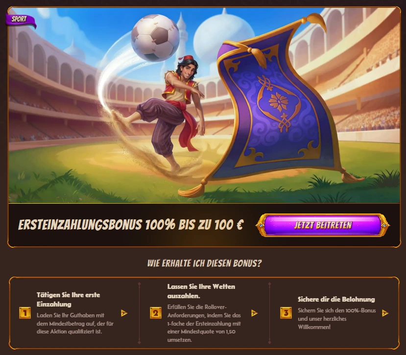 AlaWin Sport Willkommensbonus mit 100 Prozent bis zu 100 Euro