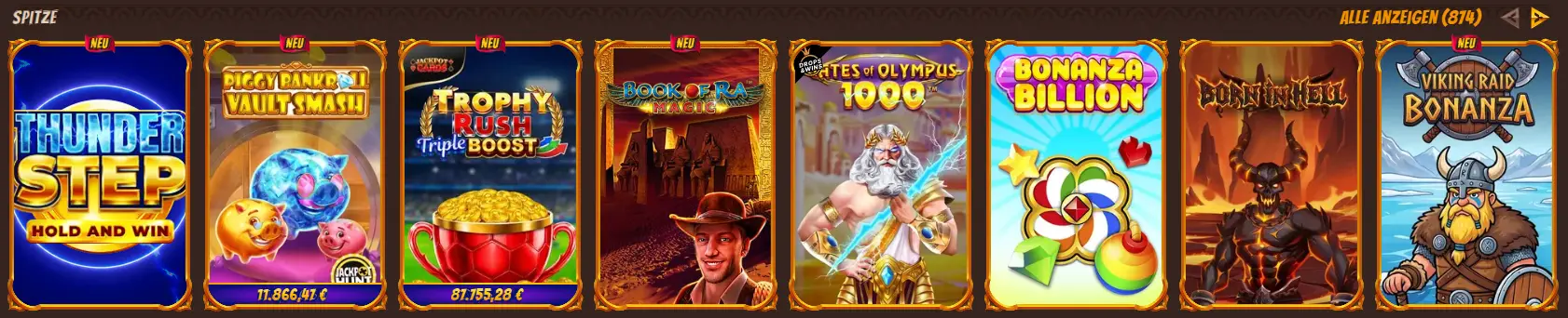 Spielkatalog von AlaWin Casino mit beliebten und neuen Slots